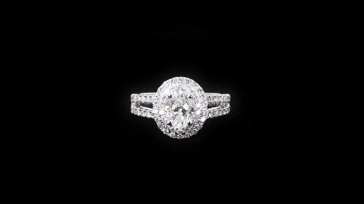 Double Halo Oval Engagement Ring with Split Pavé-Set Band - W0581 (Lab Grown)
