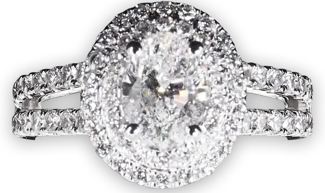 Double Halo Oval Engagement Ring with Split Pavé-Set Band - W0581 (Lab Grown)