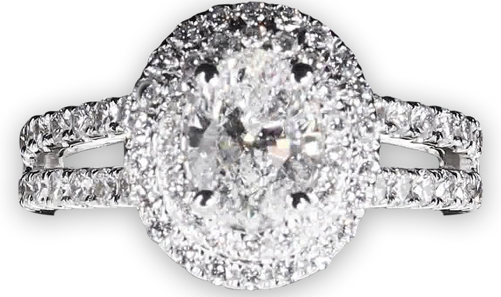 Double Halo Oval Engagement Ring with Split Pavé-Set Band - W0581 (Lab Grown)
