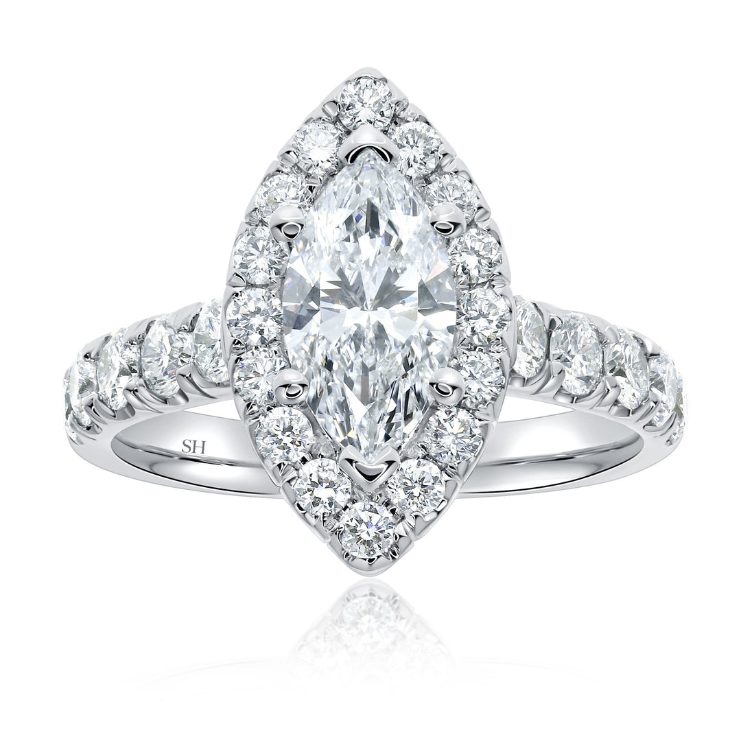 Bold Halo Marquise Engagement Ring with Pavé-Set Band - W0582 (Lab Grown)