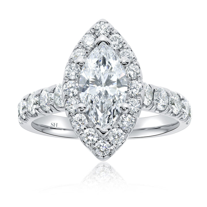 Bold Halo Marquise Engagement Ring with Pavé-Set Band - W0582 (Lab Grown)