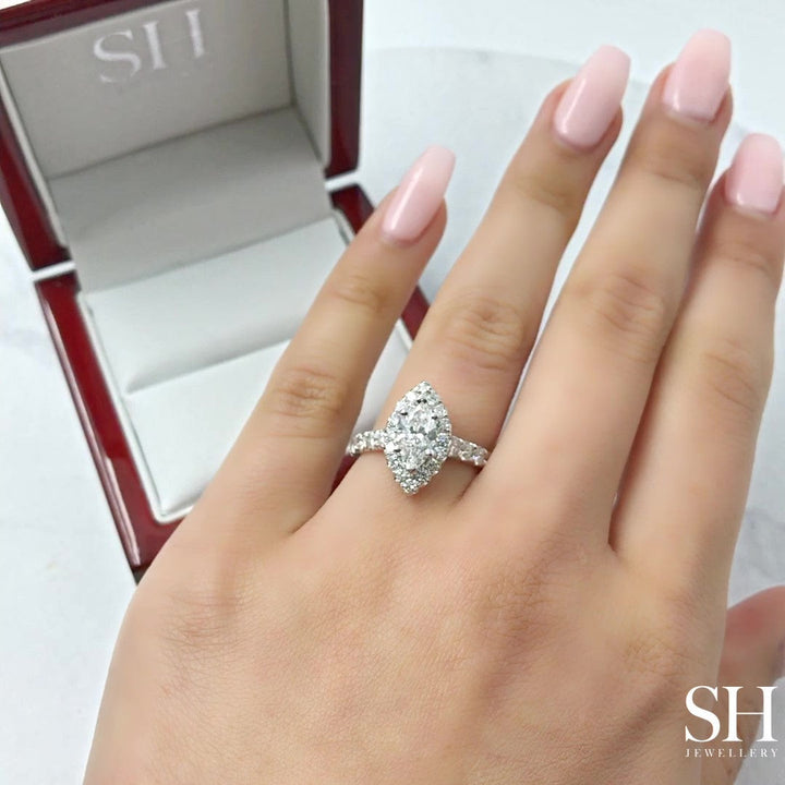 Bold Halo Marquise Engagement Ring with Pavé-Set Band - W0582 (Lab Grown)