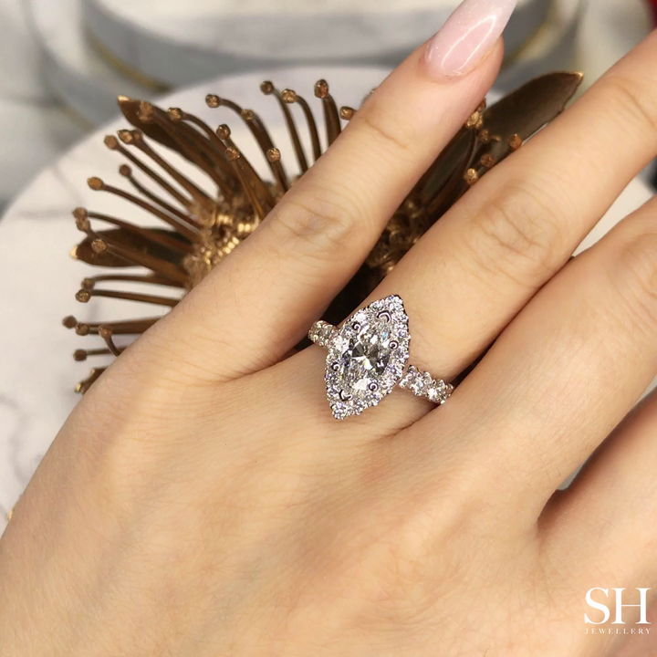 Bold Halo Marquise Engagement Ring with Pavé-Set Band - W0582 (Lab Grown)