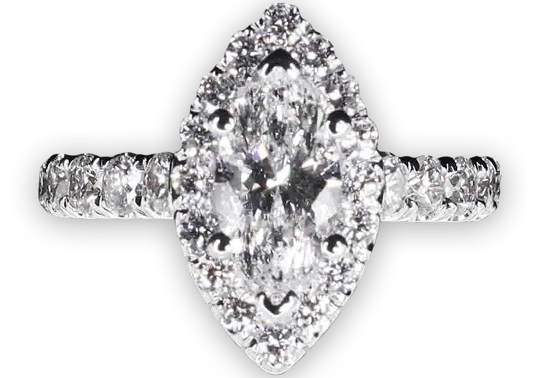 Bold Halo Marquise Engagement Ring with Pavé-Set Band - W0582 (Lab Grown)