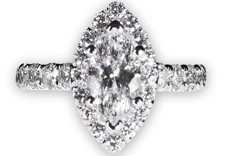 Bold Halo Marquise Engagement Ring with Pavé-Set Band - W0582 (Lab Grown)