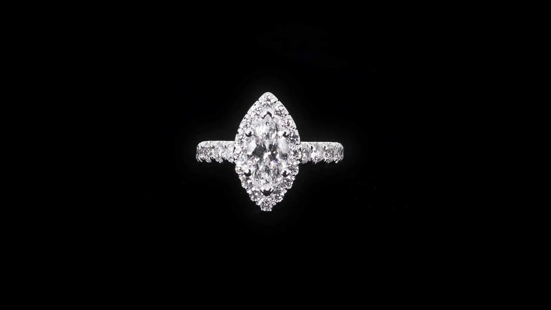 Bold Halo Marquise Engagement Ring with Pavé-Set Band - W0582 (Lab Grown)