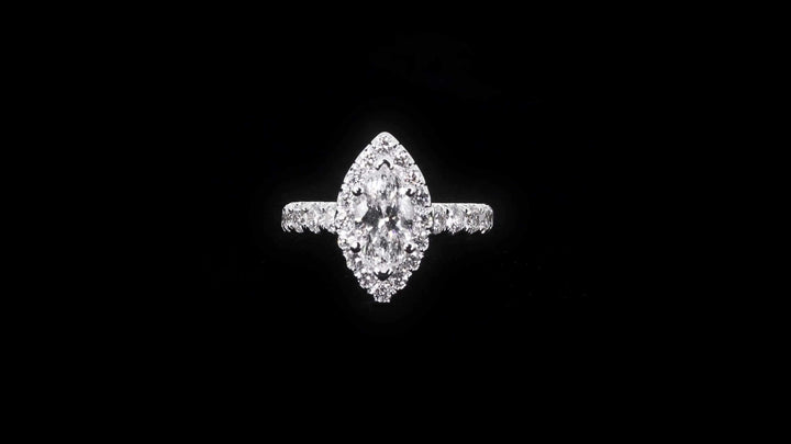 Bold Halo Marquise Engagement Ring with Pavé-Set Band - W0582 (Lab Grown)