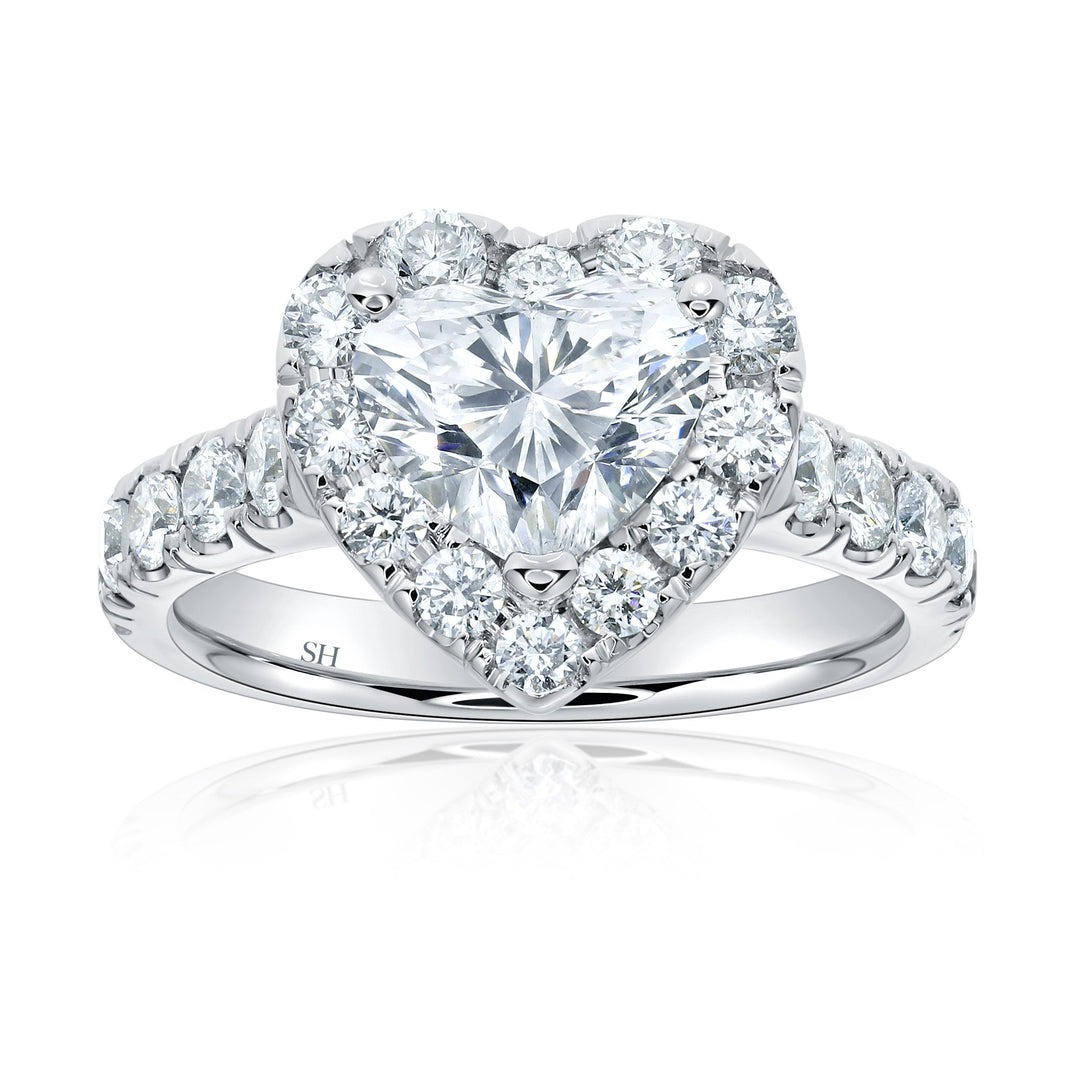 Bold Halo Heart-Shaped Engagement Ring with Pavé-Set Band - W0583 (Lab Grown)