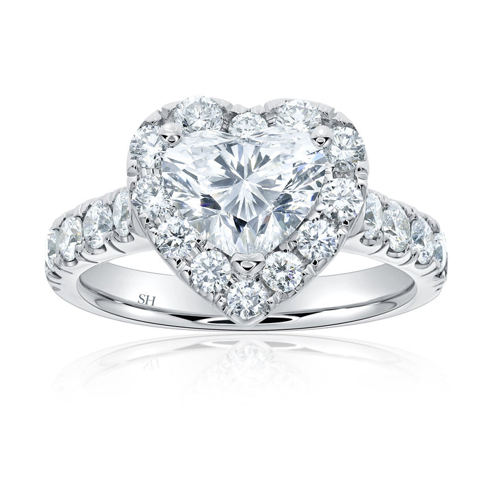 Bold Halo Heart-Shaped Engagement Ring with Pavé-Set Band - W0583 (Lab Grown)