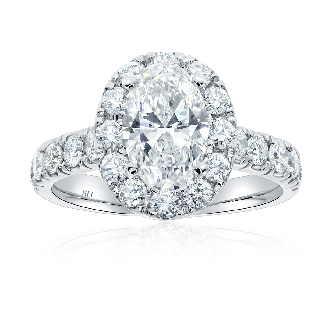 Bold Halo Oval Engagement Ring with Pavé-Set Band - W0584 (Lab Grown)