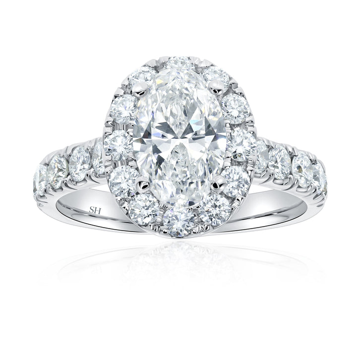Bold Halo Oval Engagement Ring with Pavé-Set Band - W0584 (Lab Grown)