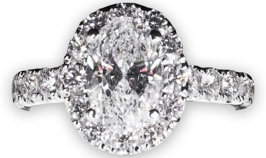 Bold Halo Oval Engagement Ring with Pavé-Set Band - W0584 (Lab Grown)