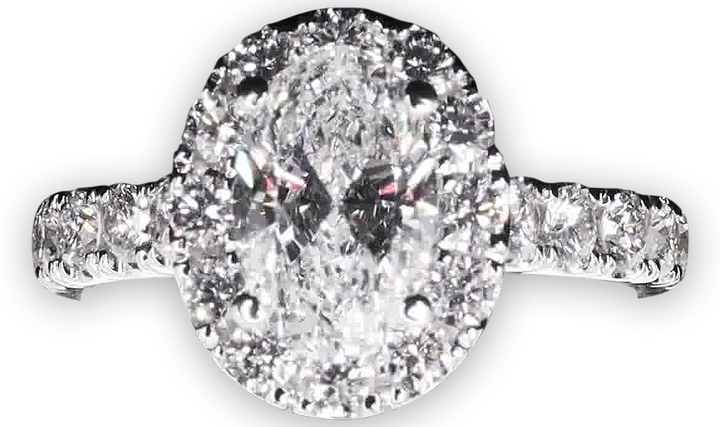 Bold Halo Oval Engagement Ring with Pavé-Set Band - W0584 (Lab Grown)