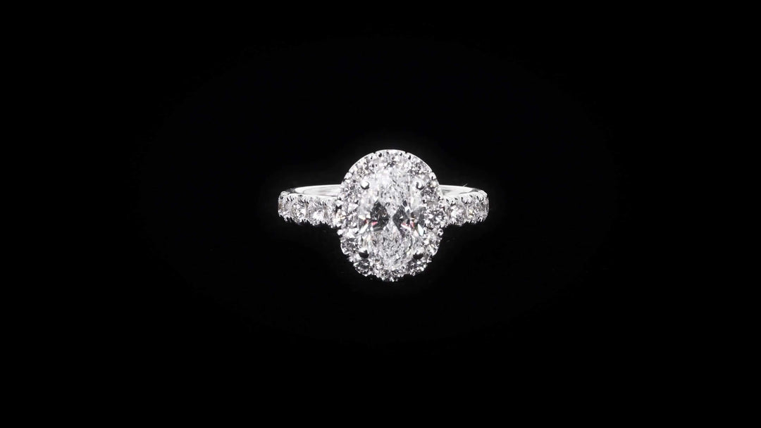 Bold Halo Oval Engagement Ring with Pavé-Set Band - W0584 (Lab Grown)