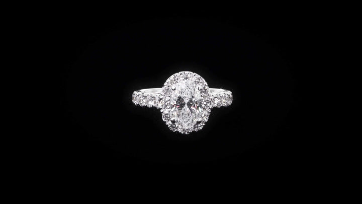 Bold Halo Oval Engagement Ring with Pavé-Set Band - W0584 (Lab Grown)
