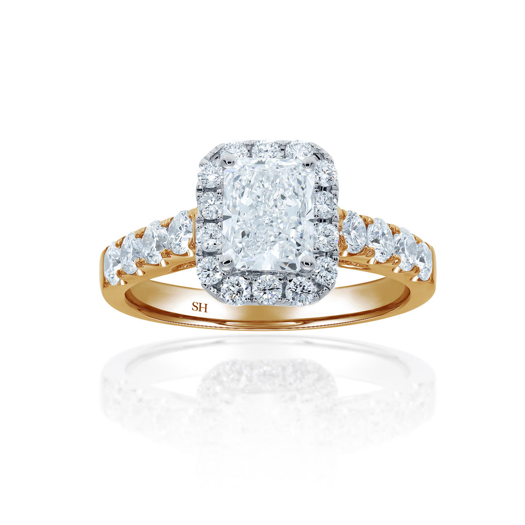 Radiant Cut Halo Engagement Ring with Pavé-Set Band - W0586 (Lab Grown)