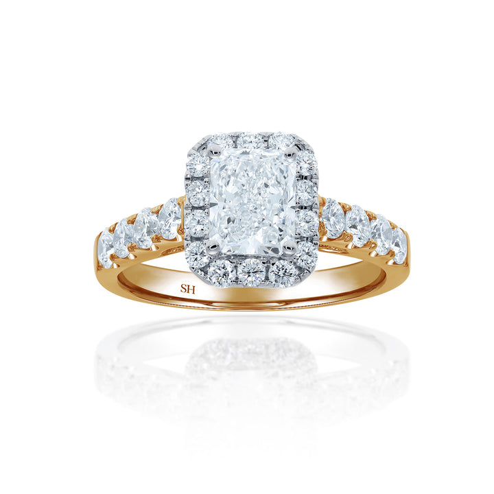 Radiant Cut Halo Engagement Ring with Pavé-Set Band - W0586 (Lab Grown)