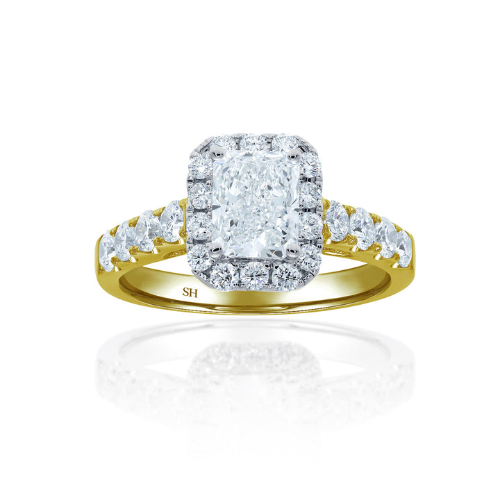 Radiant Cut Halo Engagement Ring with Pavé-Set Band - W0586 (Lab Grown)