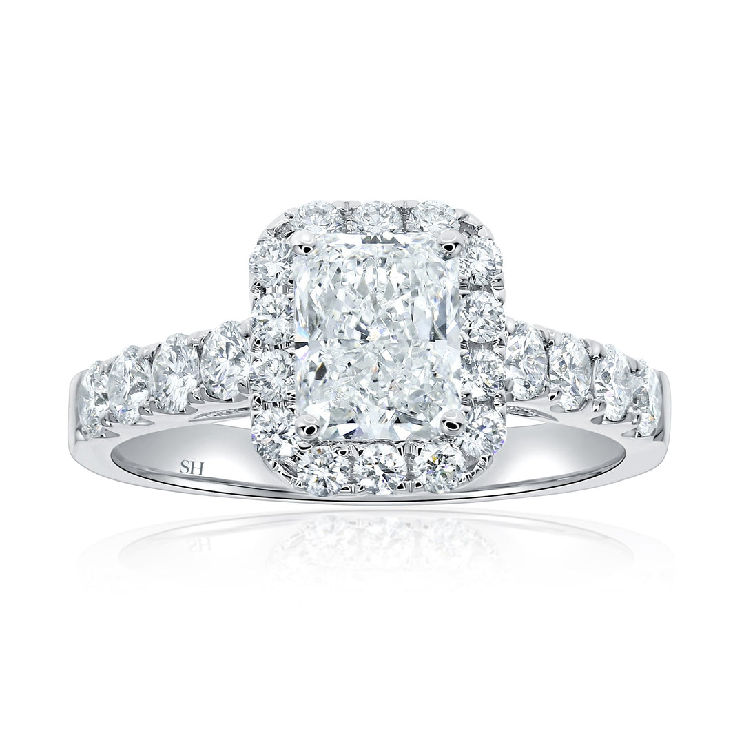 Radiant Cut Halo Engagement Ring with Pavé-Set Band - W0586 (Lab Grown)