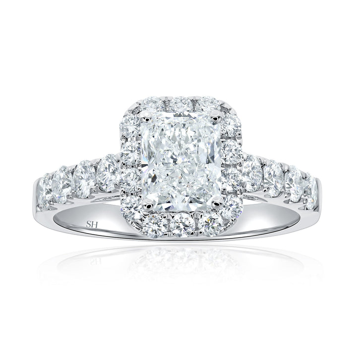 Radiant Cut Halo Engagement Ring with Pavé-Set Band - W0586 (Lab Grown)