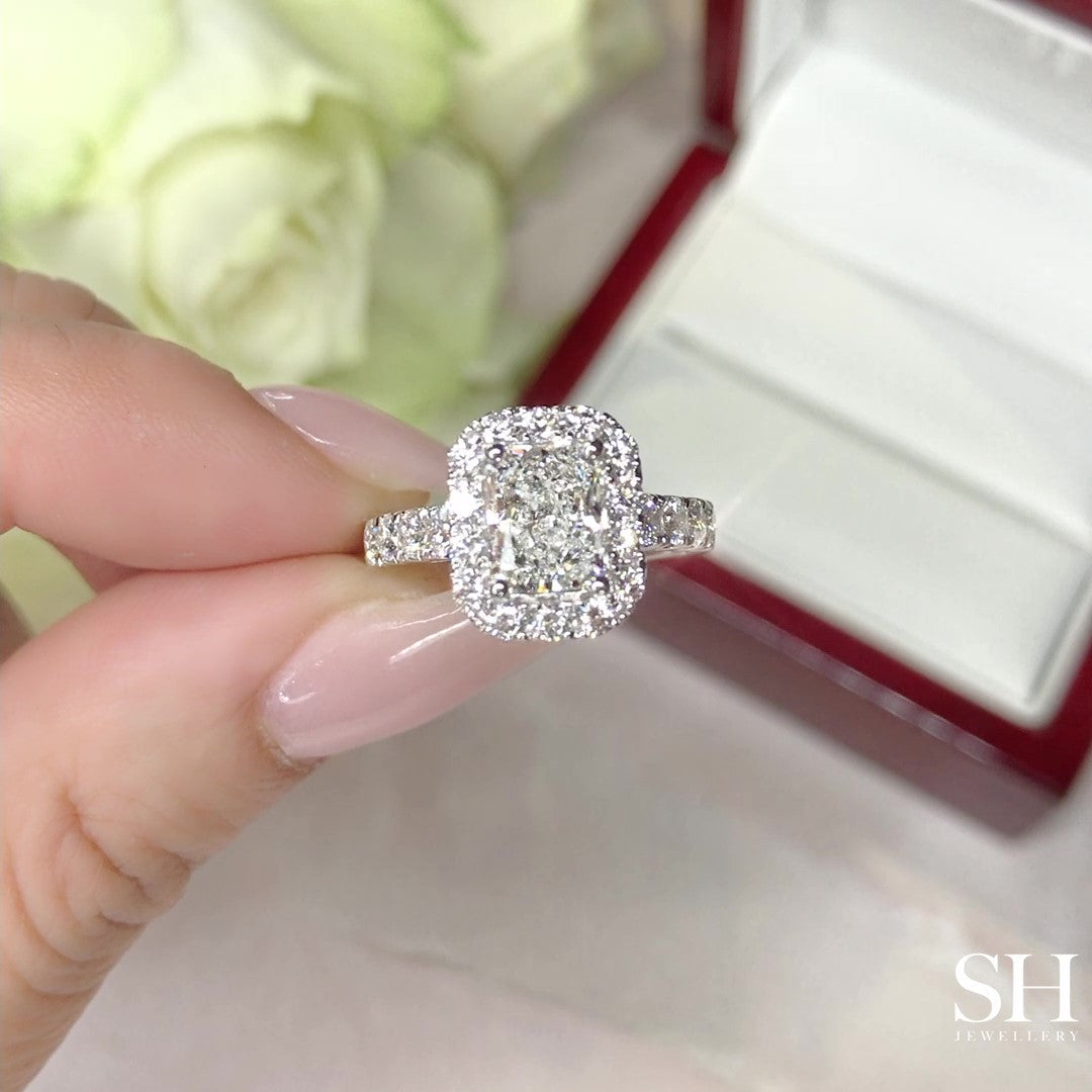 Radiant Cut Halo Engagement Ring with Pavé-Set Band - W0586 (Lab Grown)