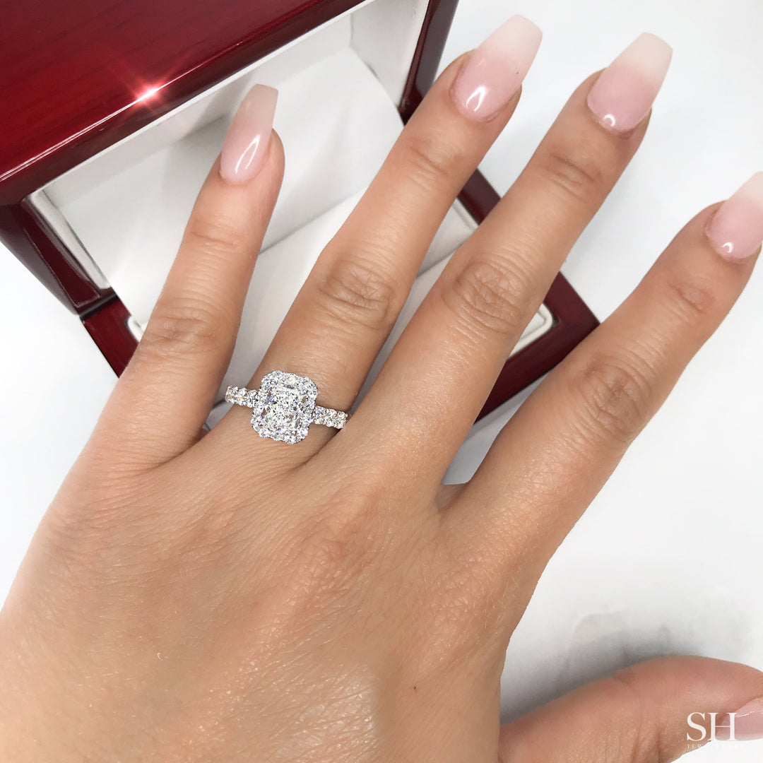 Radiant Cut Halo Engagement Ring with Pavé-Set Band - W0586 (Lab Grown)