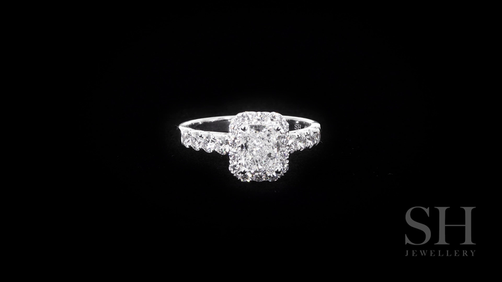 Radiant Cut Halo Engagement Ring with Pavé-Set Band - W0586 (Lab Grown)