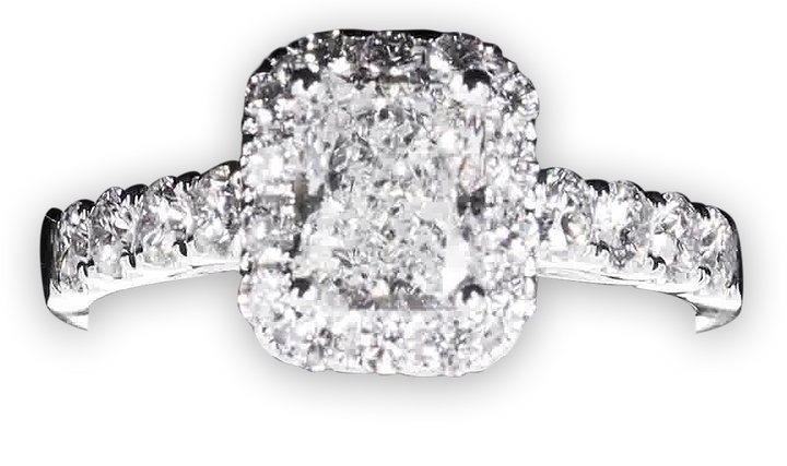 Radiant Cut Halo Engagement Ring with Pavé-Set Band - W0586 (Lab Grown)