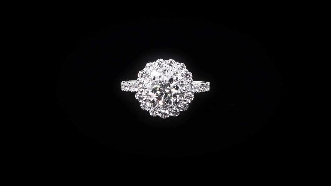 Floral Double Halo Diamond Engagement Ring with Pavé-Set Band - W0587 (Lab Grown)