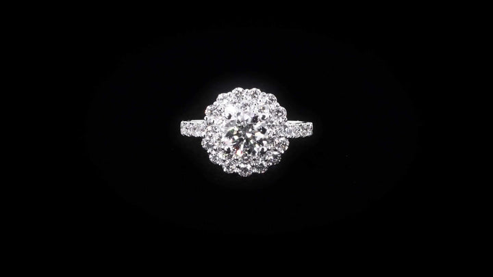 Floral Double Halo Diamond Engagement Ring with Pavé-Set Band - W0587 (Lab Grown)