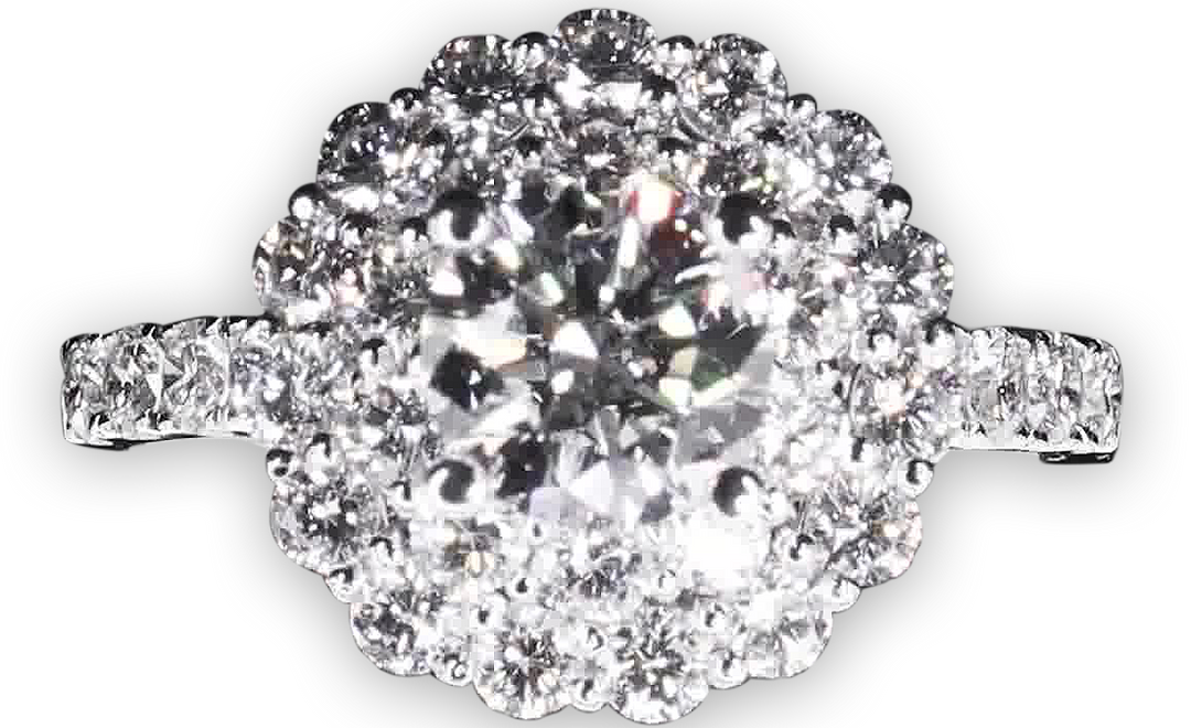 Floral Double Halo Diamond Engagement Ring with Pavé-Set Band - W0587 (Lab Grown)