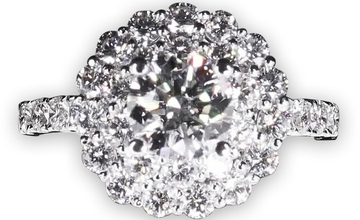 Floral Double Halo Diamond Engagement Ring with Pavé-Set Band - W0587 (Lab Grown)