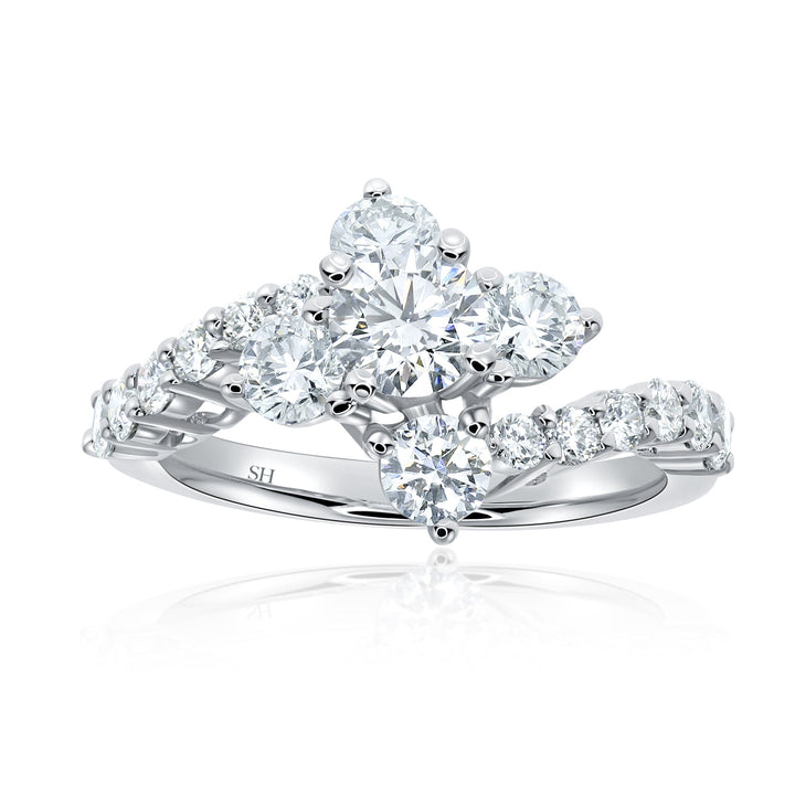4-Leaf Floral Engagement Ring with Claw-Set Diamond Band - W0588 (Lab Grown)