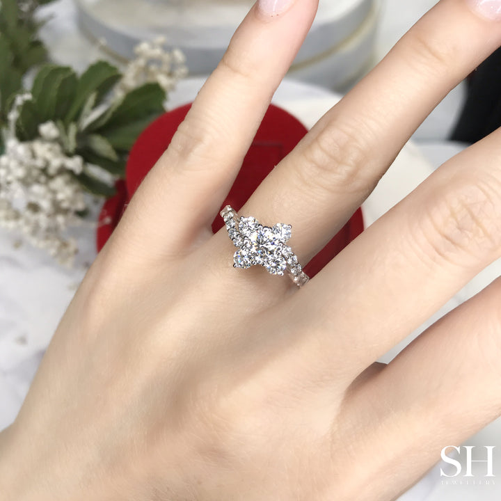 4-Leaf Floral Engagement Ring with Claw-Set Diamond Band - W0588 (Lab Grown)