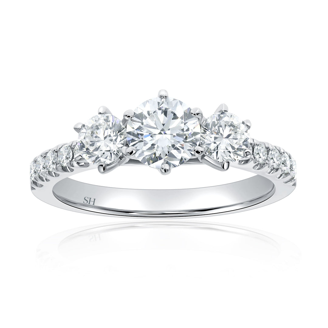 Trilogy Diamond Engagement Ring with Pavé-Set Band - W0589 (Lab Grown)