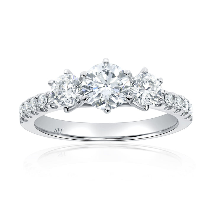 Trilogy Diamond Engagement Ring with Pavé-Set Band - W0589 (Lab Grown)