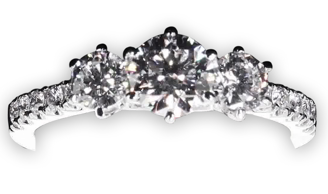 Trilogy Diamond Engagement Ring with Pavé-Set Band - W0589 (Lab Grown)