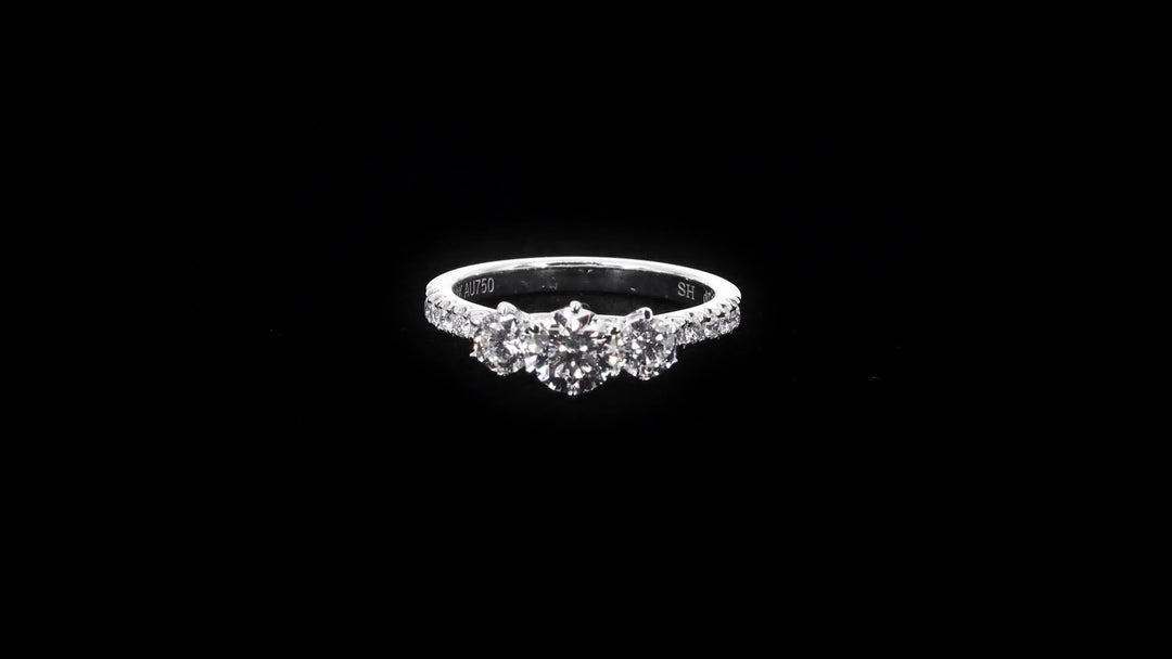 Trilogy Diamond Engagement Ring with Pavé-Set Band - W0589 (Lab Grown)
