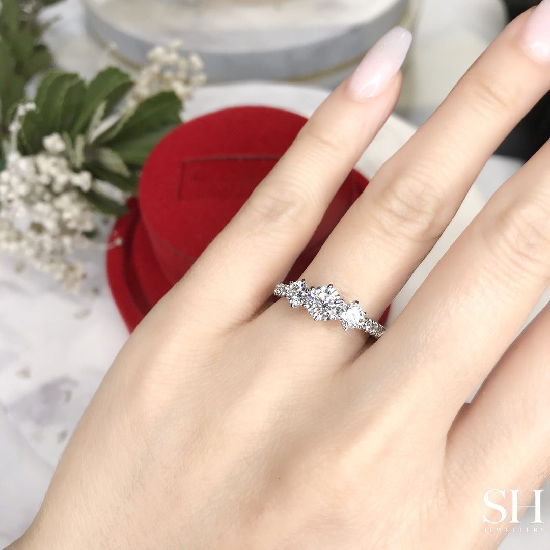Trilogy Diamond Engagement Ring with Pavé-Set Band - W0589 (Lab Grown)