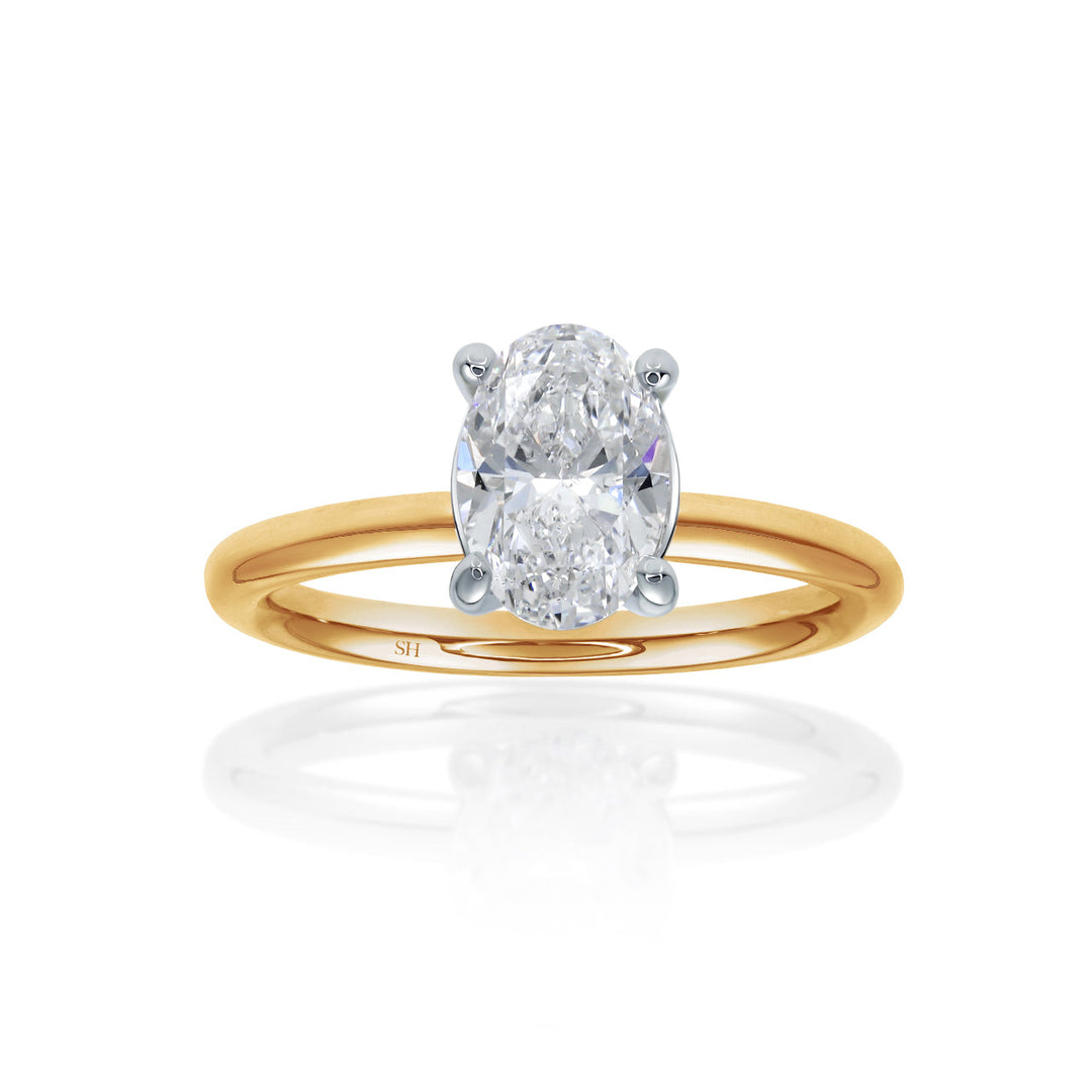 4-Claw Oval Solitaire Engagement Ring with Slim Polished Band - W0590 (Lab Grown)