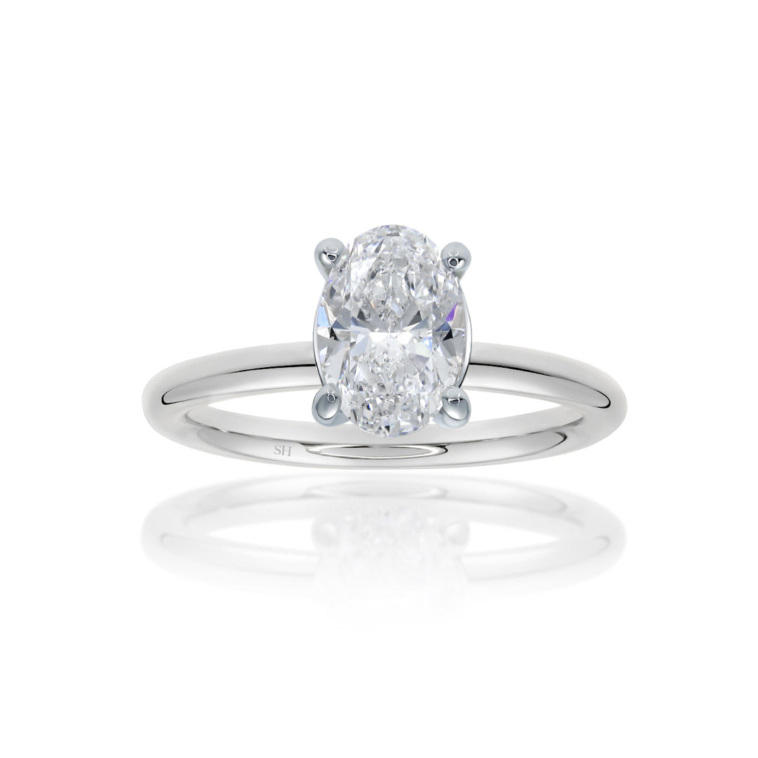 4-Claw Oval Solitaire Engagement Ring with Slim Polished Band - W0590 (Lab Grown)