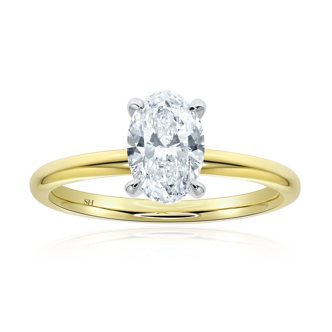 4-Claw Oval Solitaire Engagement Ring with Slim Polished Band - W0590 (Lab Grown)