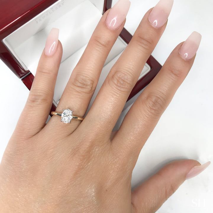 4-Claw Oval Solitaire Engagement Ring with Slim Polished Band - W0590 (Lab Grown)