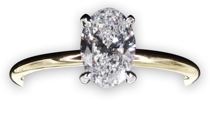 4-Claw Oval Solitaire Engagement Ring with Slim Polished Band - W0590 (Lab Grown)