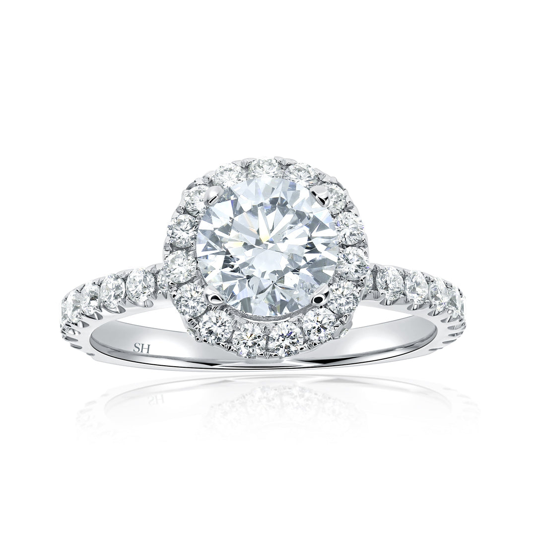 Raised Floating Halo Engagement Ring with Pavé-Set Band - W0591 (Lab Grown)