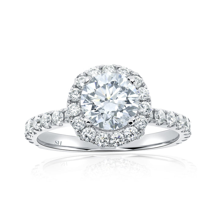 Raised Floating Halo Engagement Ring with Pavé-Set Band - W0591 (Lab Grown)