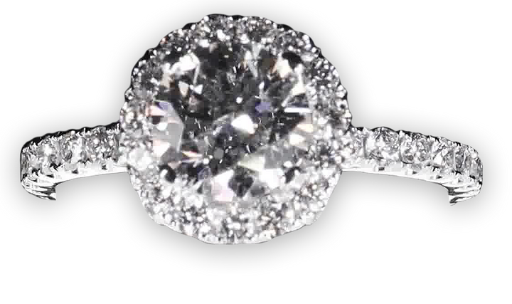 Raised Floating Halo Engagement Ring with Pavé-Set Band - W0591 (Lab Grown)