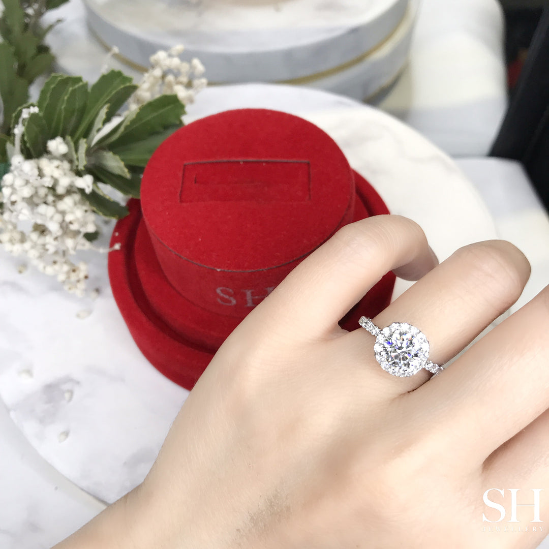 Raised Floating Halo Engagement Ring with Pavé-Set Band - W0591 (Lab Grown)