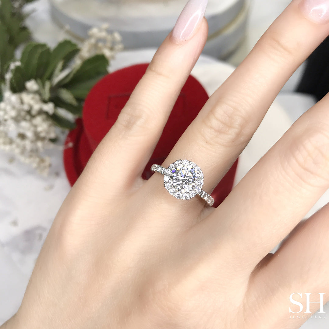Raised Floating Halo Engagement Ring with Pavé-Set Band - W0591 (Lab Grown)