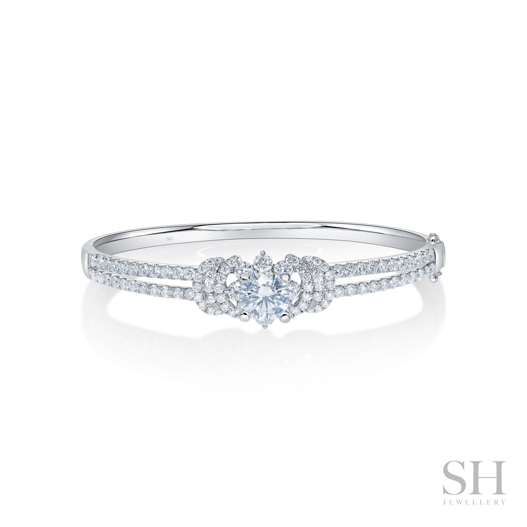 18kt Gold Diamond Bouquet Bangle with Twin Pave Set Band - W0738